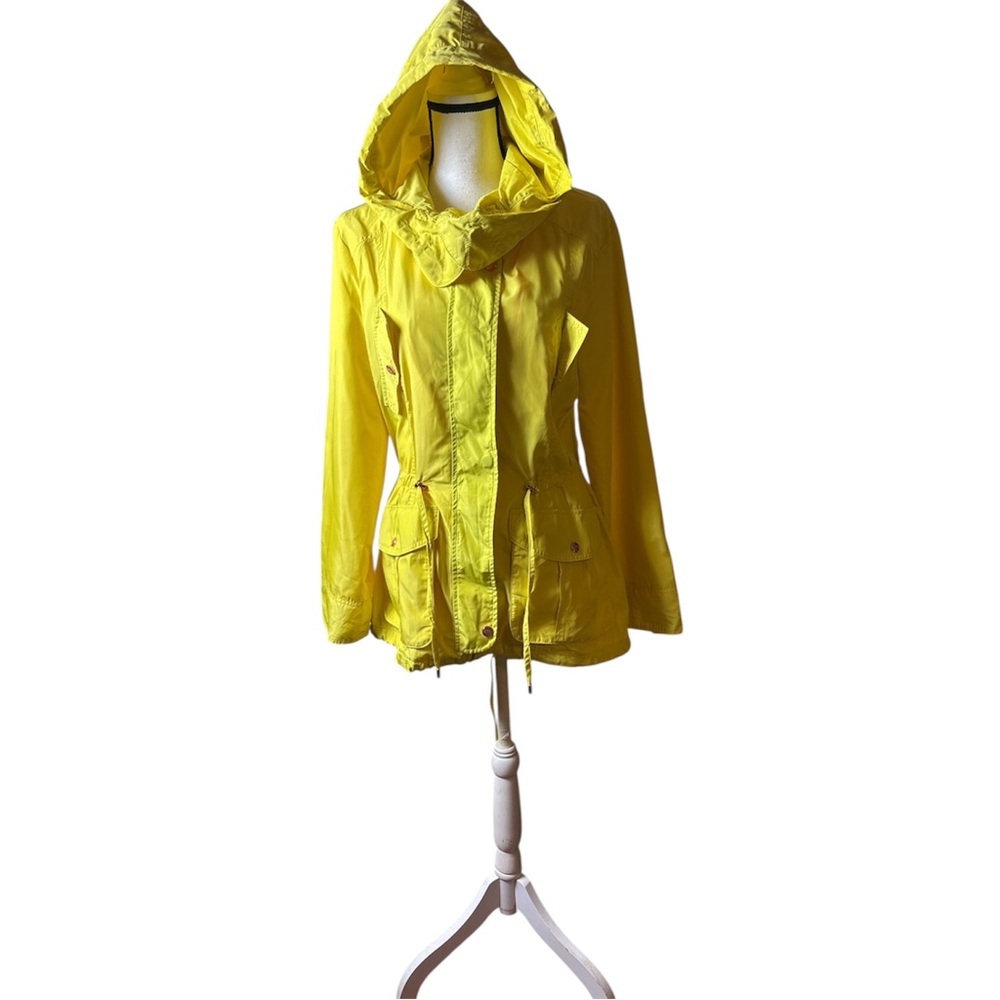 NWT Steve Madden Women Bright Yellow Cinched Waist Rain Coat Sz L